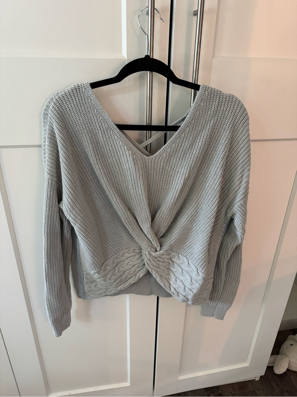 Express Light Gray Twist-Front V-Neck Sweater